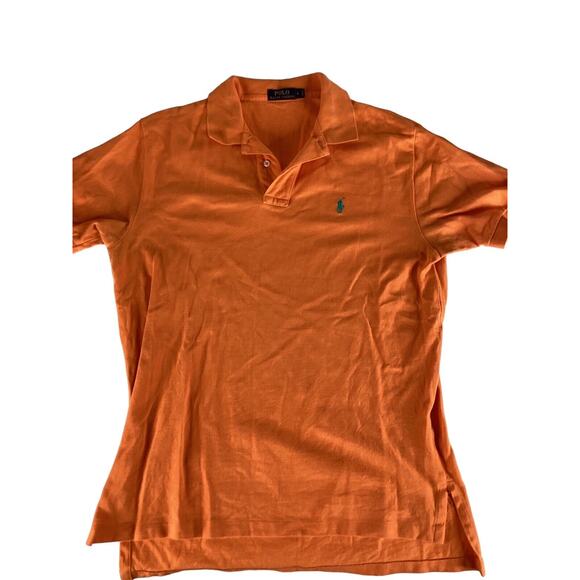 Polo Ralph Lauren Mens L Classic Polo Shirt Short Sleeve Orange Green Logo - Picture 6 of 7